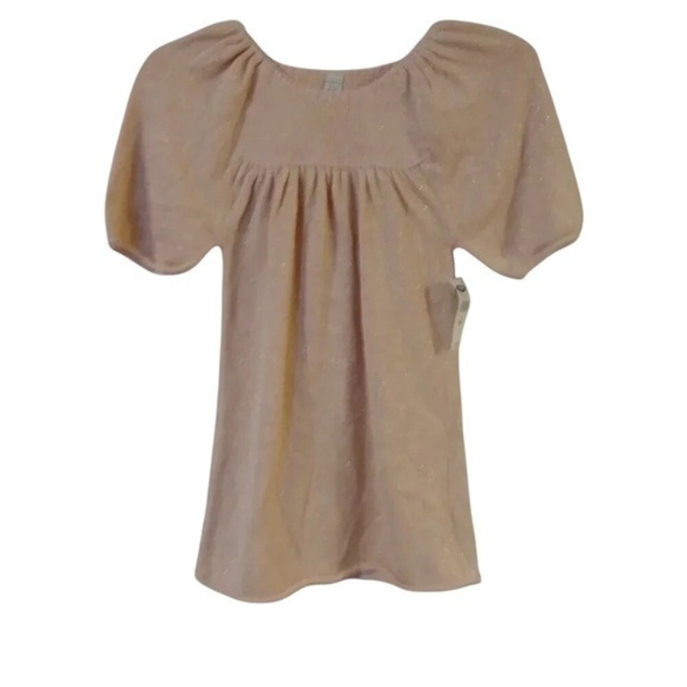 Old Navy Girls Blush Pink Gold Metallic Shimmer Puff Sleeve Knit Sweater Large